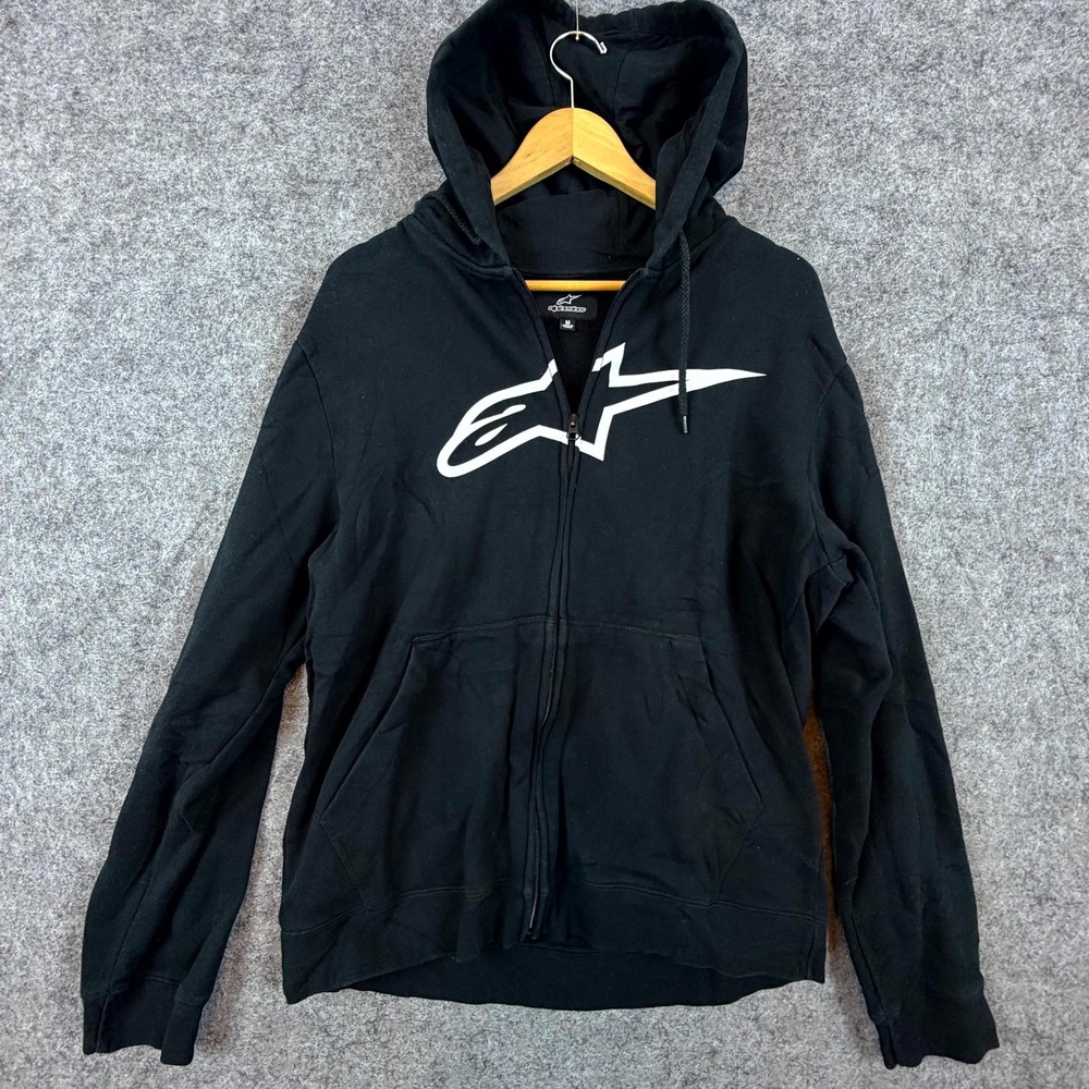 Alpinestars Hoodie Men Medium Black Full Zip Logo Cotton Ribbed Hem Long Sleeve